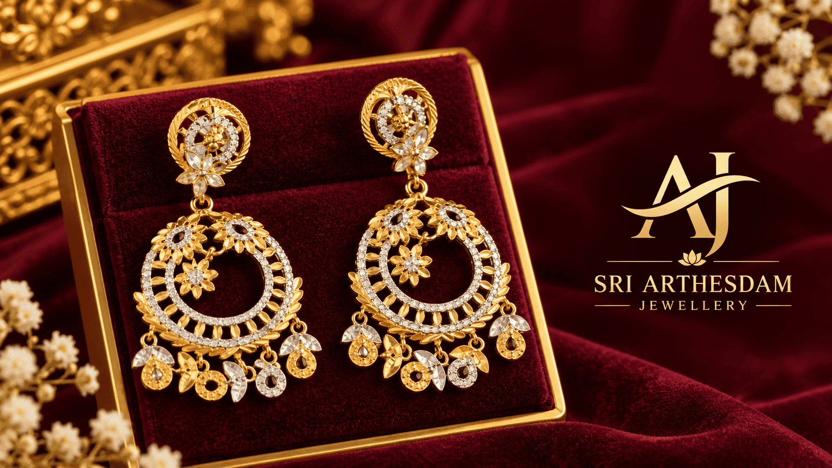 Dual-Tone Chandbali Floral Chandelier Drop Earrings