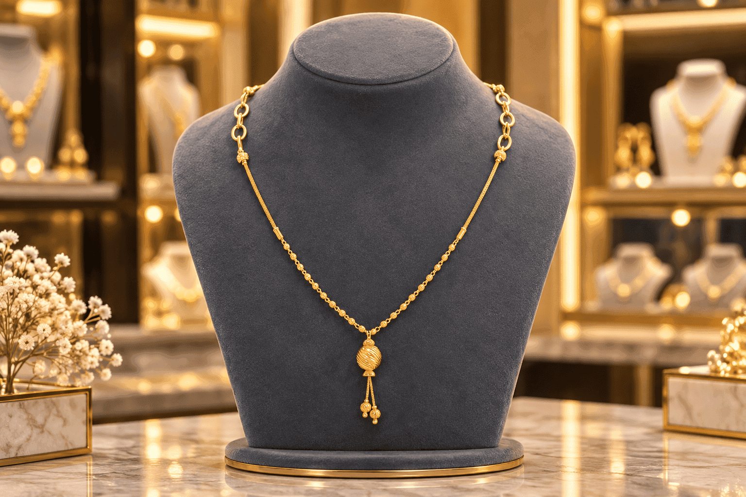 Regal Gold Tassel Globe Necklace