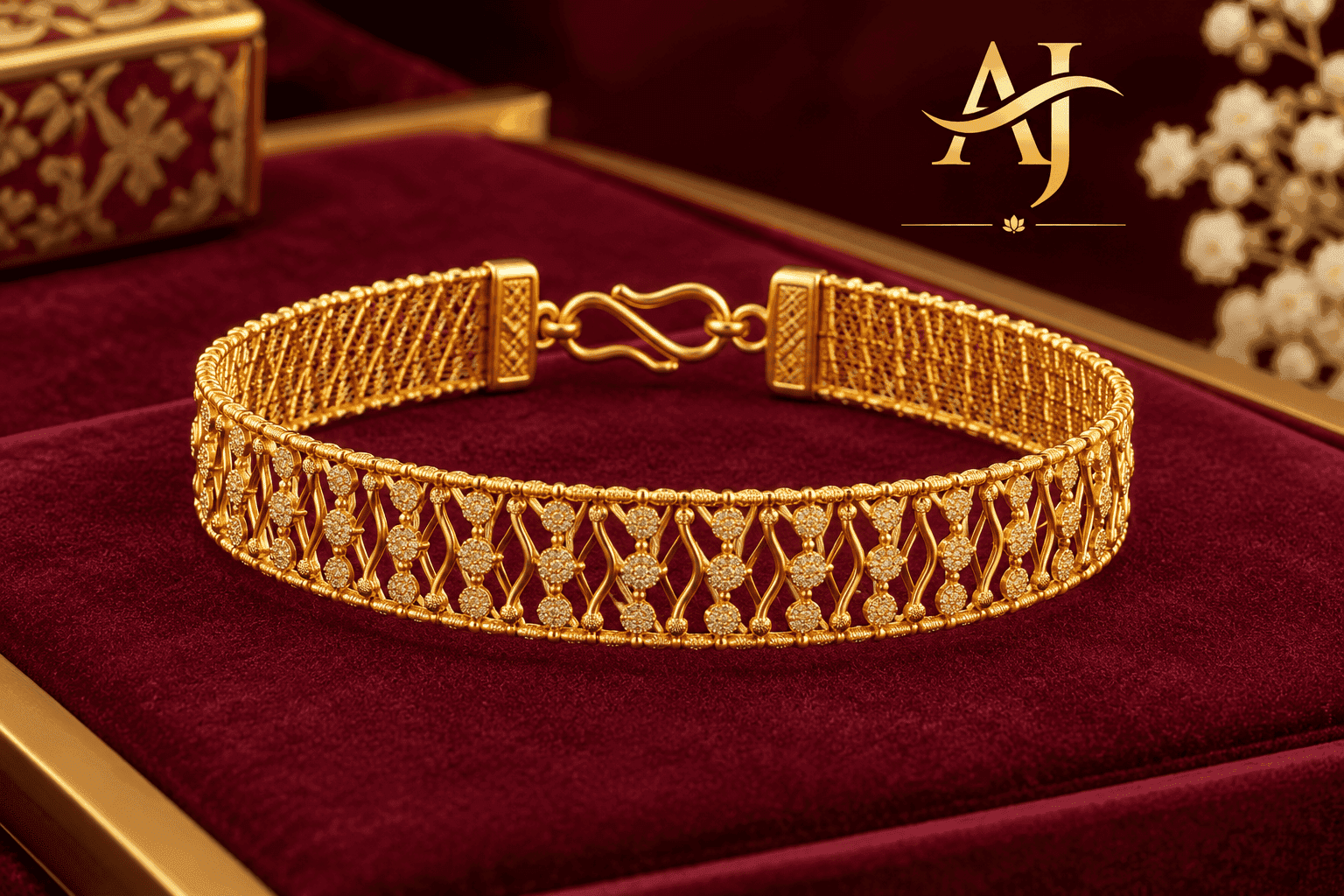 Royal Filigree Mesh Ladies Gold Kada